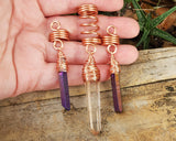 Purple, Iron Quartz Loc Beads, Set of 3 held in hand to show scale.