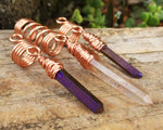 Purple, Iron Quartz Loc Beads, Set of 3 on a wood background.