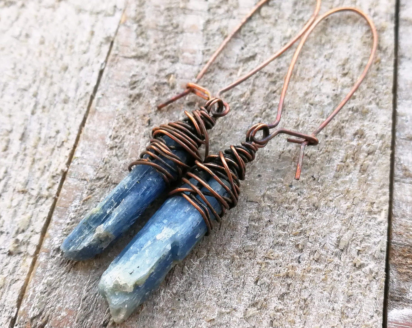 A top view pair of Blue Kyanite Earrings