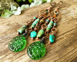 Recycled Bottle Glass, Turquoise Earrings