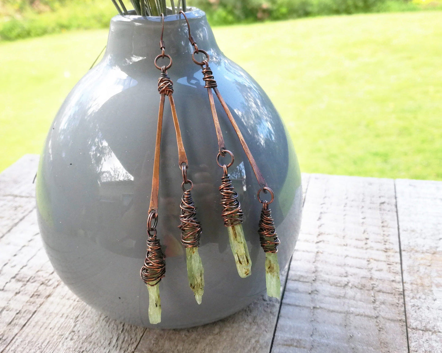 Display of Boho Green Kyanite Earrings