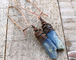 A pair close up of Blue Kyanite Earrings top view.