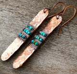 A side view of Turquoise Hammered Copper Earrings.