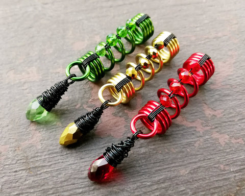 A top view of Multi-tone Rasta Dread Beads Set of 3.